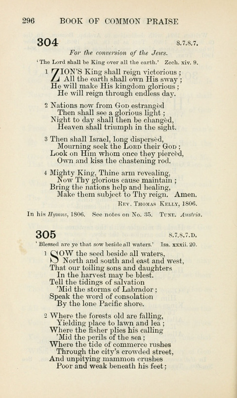 The Book of Common Praise: being the Hymn Book of the Church of England in Canada. Annotated edition page 296