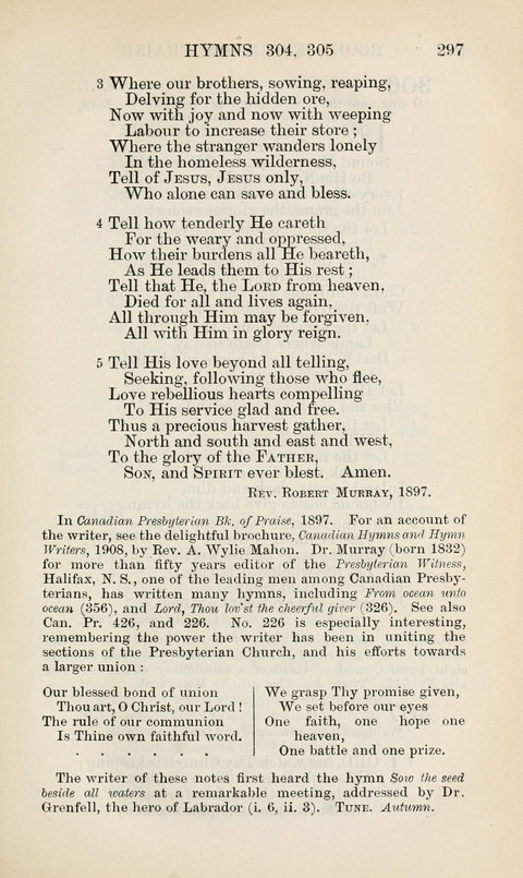 The Book of Common Praise: being the Hymn Book of the Church of England in Canada. Annotated edition page 297