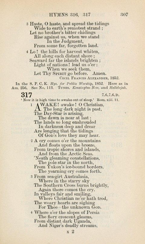 The Book of Common Praise: being the Hymn Book of the Church of England in Canada. Annotated edition page 307