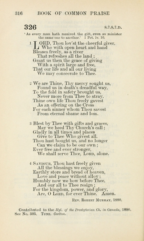 The Book of Common Praise: being the Hymn Book of the Church of England in Canada. Annotated edition page 316