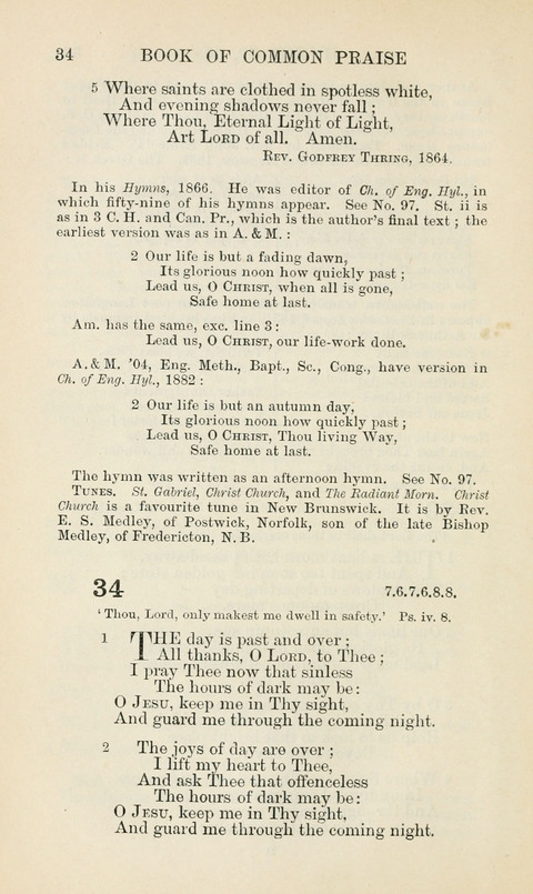 The Book of Common Praise: being the Hymn Book of the Church of England in Canada. Annotated edition page 34