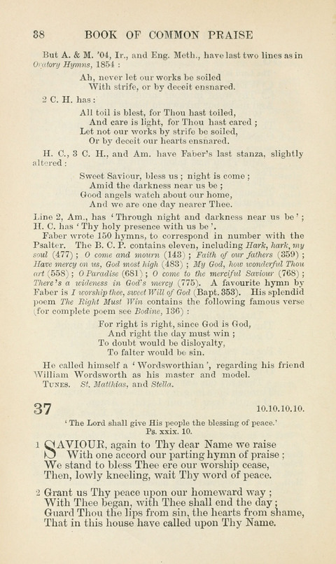 The Book of Common Praise: being the Hymn Book of the Church of England in Canada. Annotated edition page 38