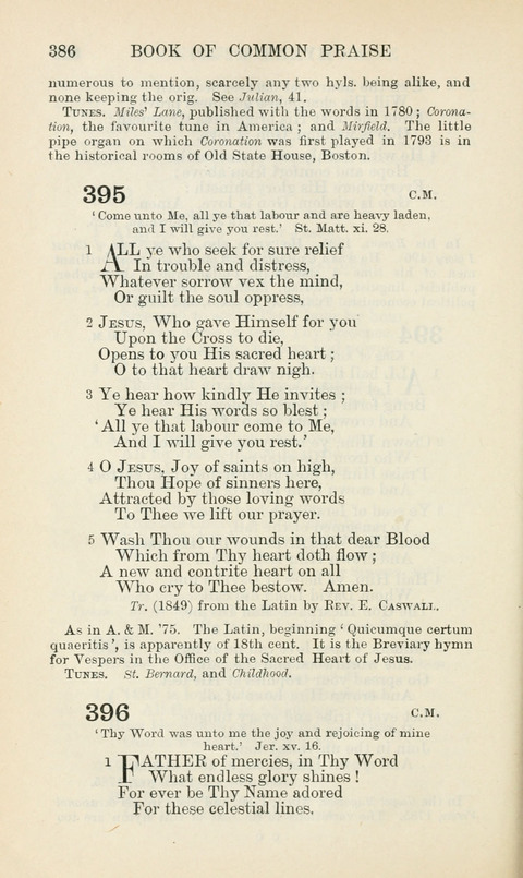 The Book of Common Praise: being the Hymn Book of the Church of England in Canada. Annotated edition page 386