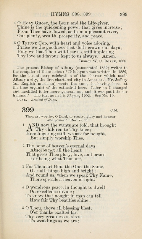 The Book of Common Praise: being the Hymn Book of the Church of England in Canada. Annotated edition page 389