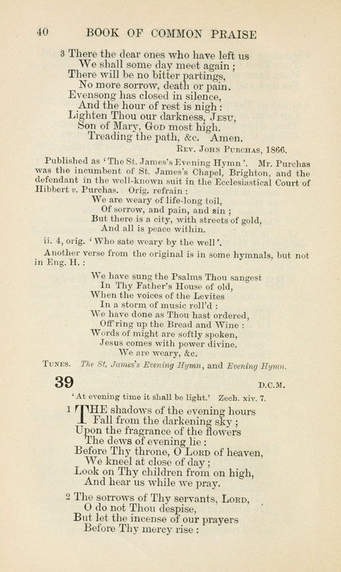 The Book of Common Praise: being the Hymn Book of the Church of England in Canada. Annotated edition page 40