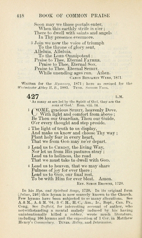 The Book of Common Praise: being the Hymn Book of the Church of England in Canada. Annotated edition page 418