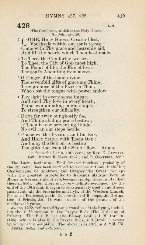 The Book of Common Praise: being the Hymn Book of the Church of England in Canada. Annotated edition page 419