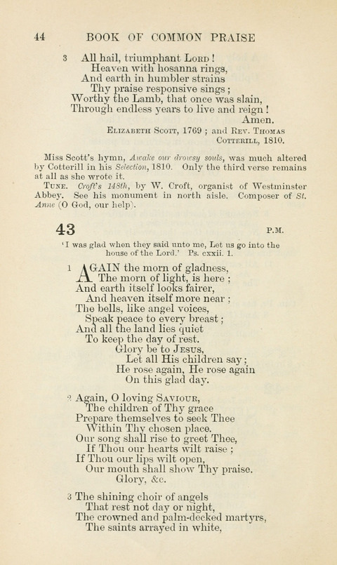 The Book of Common Praise: being the Hymn Book of the Church of England in Canada. Annotated edition page 44