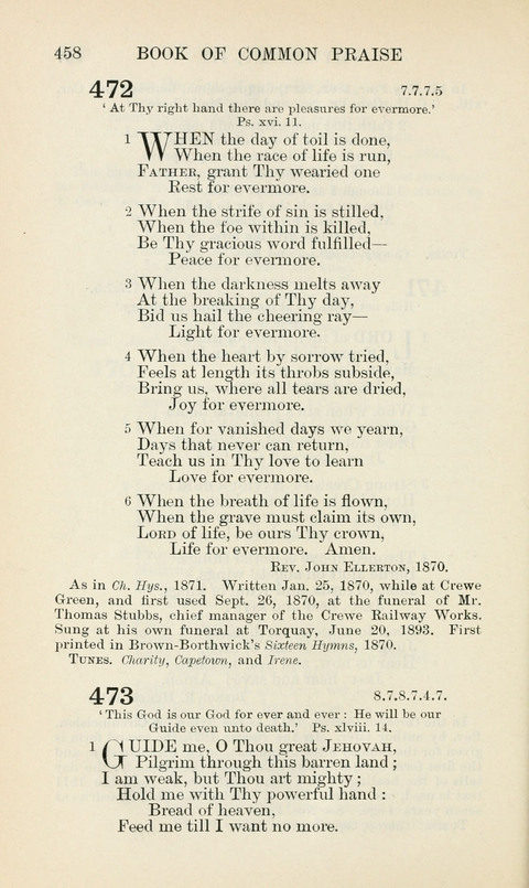 The Book of Common Praise: being the Hymn Book of the Church of England in Canada. Annotated edition page 458