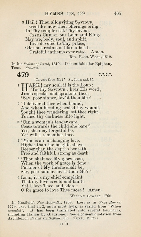 The Book of Common Praise: being the Hymn Book of the Church of England in Canada. Annotated edition page 465