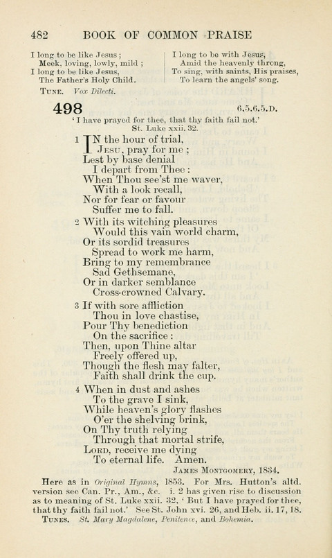 The Book of Common Praise: being the Hymn Book of the Church of England in Canada. Annotated edition page 482