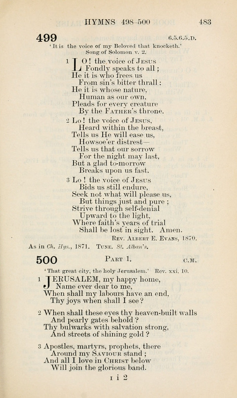 The Book of Common Praise: being the Hymn Book of the Church of England in Canada. Annotated edition page 483