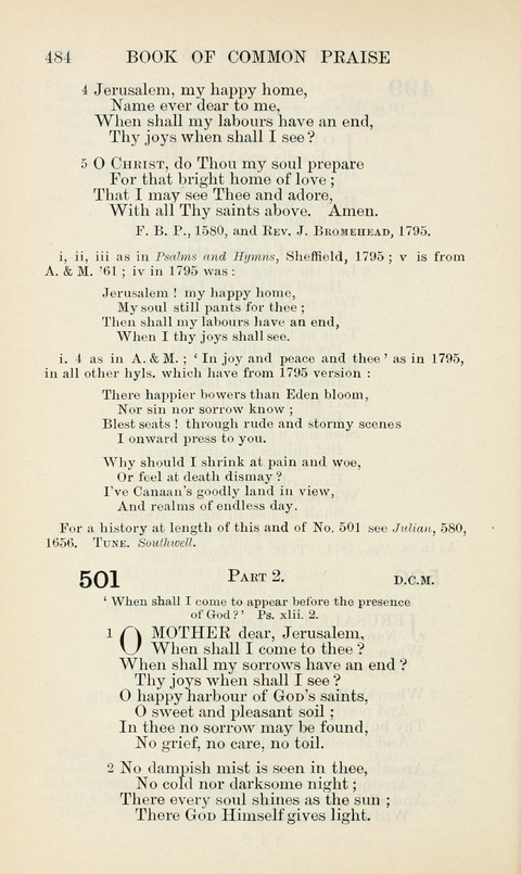 The Book of Common Praise: being the Hymn Book of the Church of England in Canada. Annotated edition page 484