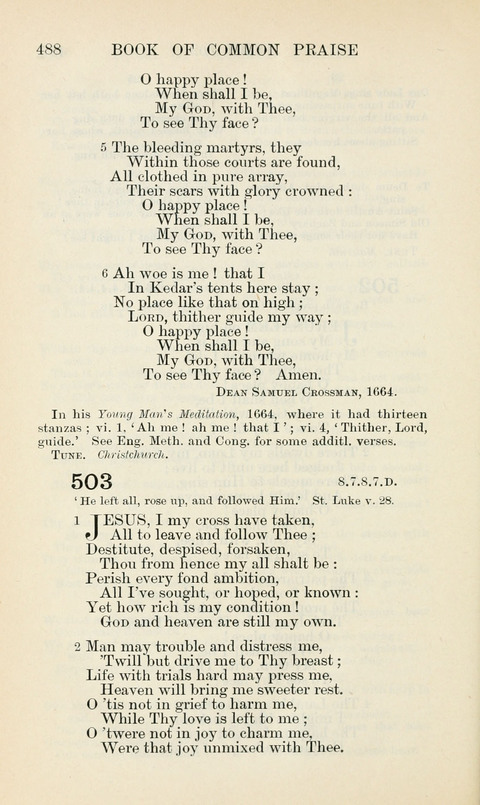 The Book of Common Praise: being the Hymn Book of the Church of England in Canada. Annotated edition page 488