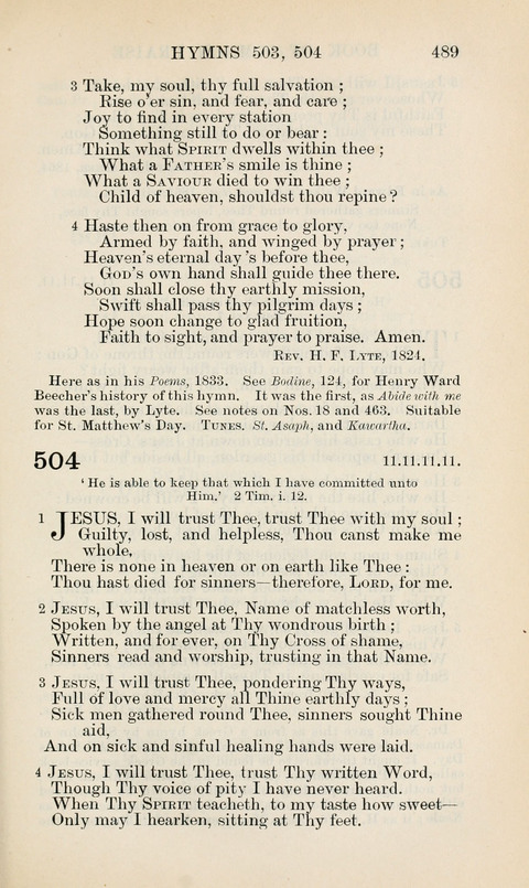 The Book of Common Praise: being the Hymn Book of the Church of England in Canada. Annotated edition page 489