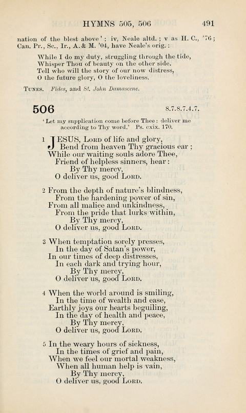 The Book of Common Praise: being the Hymn Book of the Church of England in Canada. Annotated edition page 491