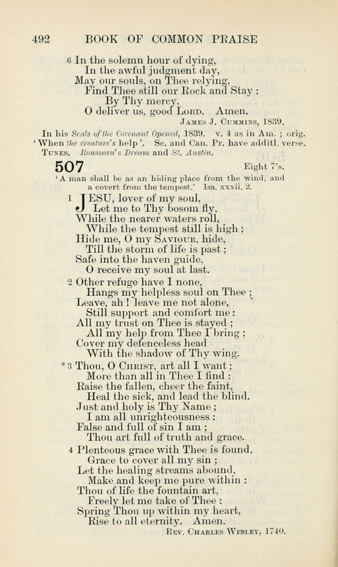 The Book of Common Praise: being the Hymn Book of the Church of England in Canada. Annotated edition page 492