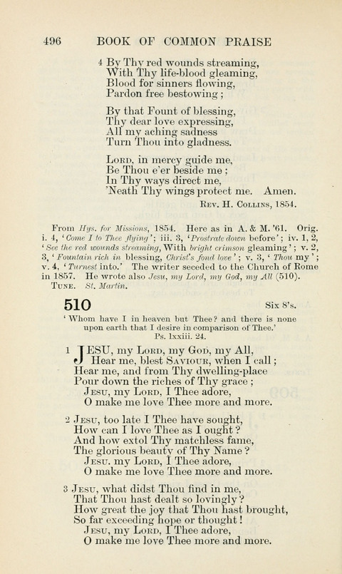 The Book of Common Praise: being the Hymn Book of the Church of England in Canada. Annotated edition page 496