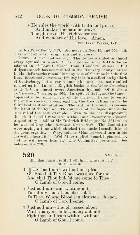 The Book of Common Praise: being the Hymn Book of the Church of England in Canada. Annotated edition page 512