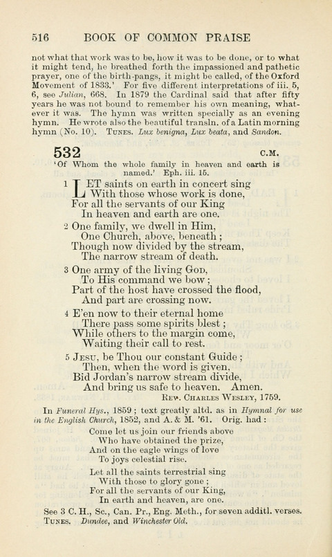 The Book of Common Praise: being the Hymn Book of the Church of England in Canada. Annotated edition page 516