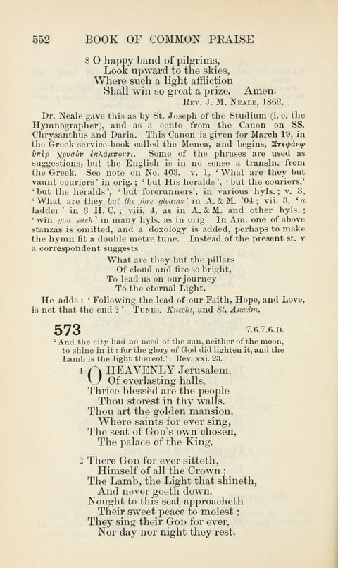 The Book of Common Praise: being the Hymn Book of the Church of England in Canada. Annotated edition page 552