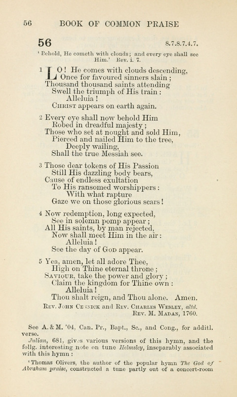 The Book of Common Praise: being the Hymn Book of the Church of England in Canada. Annotated edition page 56