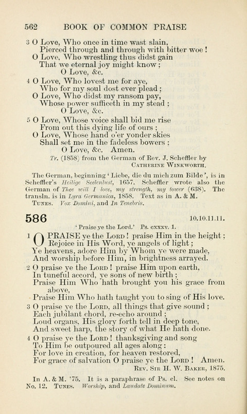 The Book of Common Praise: being the Hymn Book of the Church of England in Canada. Annotated edition page 562