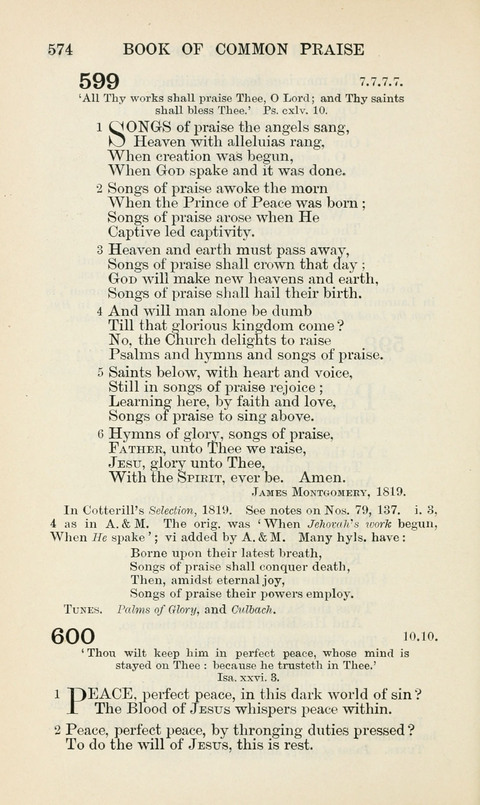 The Book of Common Praise: being the Hymn Book of the Church of England in Canada. Annotated edition page 574