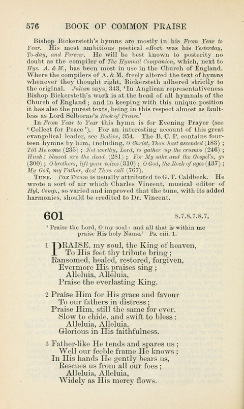 The Book of Common Praise: being the Hymn Book of the Church of England in Canada. Annotated edition page 576