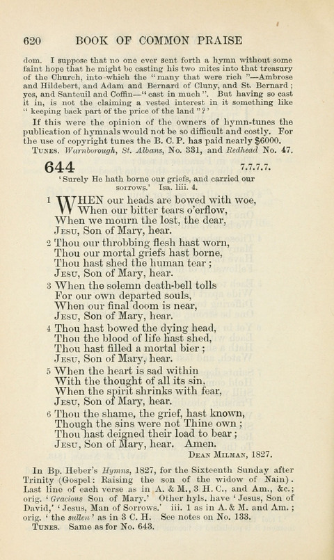 The Book of Common Praise: being the Hymn Book of the Church of England in Canada. Annotated edition page 620