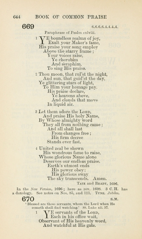 The Book of Common Praise: being the Hymn Book of the Church of England in Canada. Annotated edition page 644