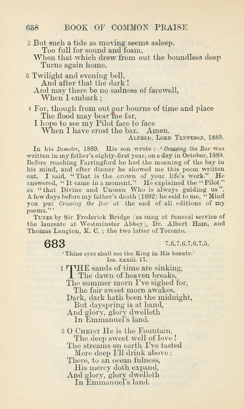 The Book of Common Praise: being the Hymn Book of the Church of England in Canada. Annotated edition page 658