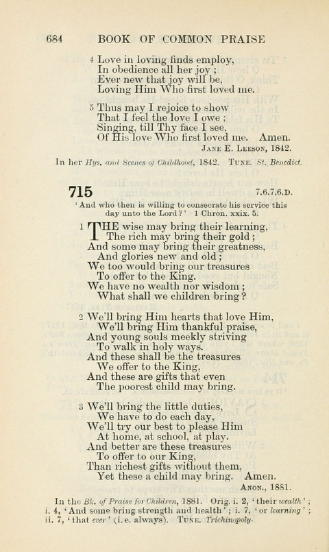 The Book of Common Praise: being the Hymn Book of the Church of England in Canada. Annotated edition page 684