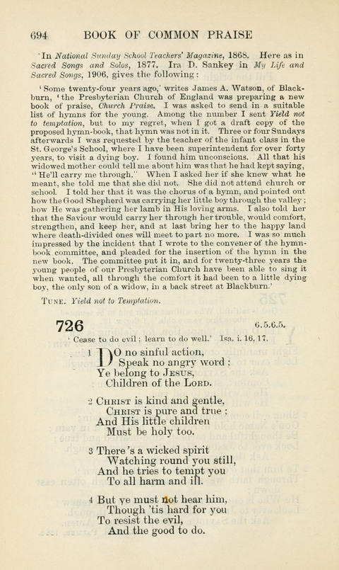 The Book of Common Praise: being the Hymn Book of the Church of England in Canada. Annotated edition page 694