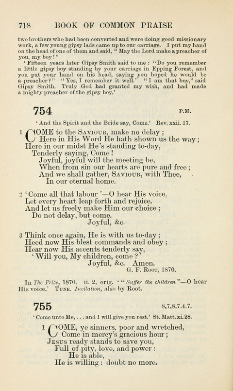 The Book of Common Praise: being the Hymn Book of the Church of England in Canada. Annotated edition page 718