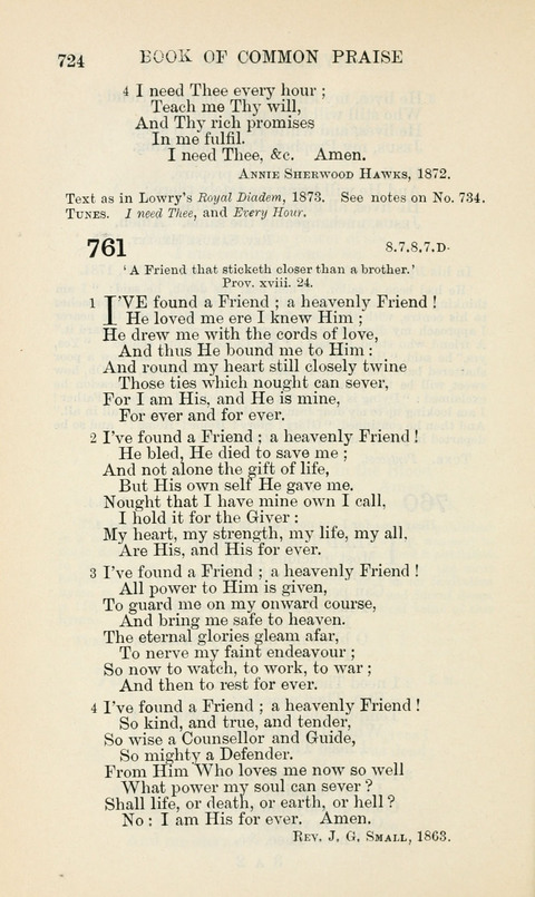 The Book of Common Praise: being the Hymn Book of the Church of England in Canada. Annotated edition page 724