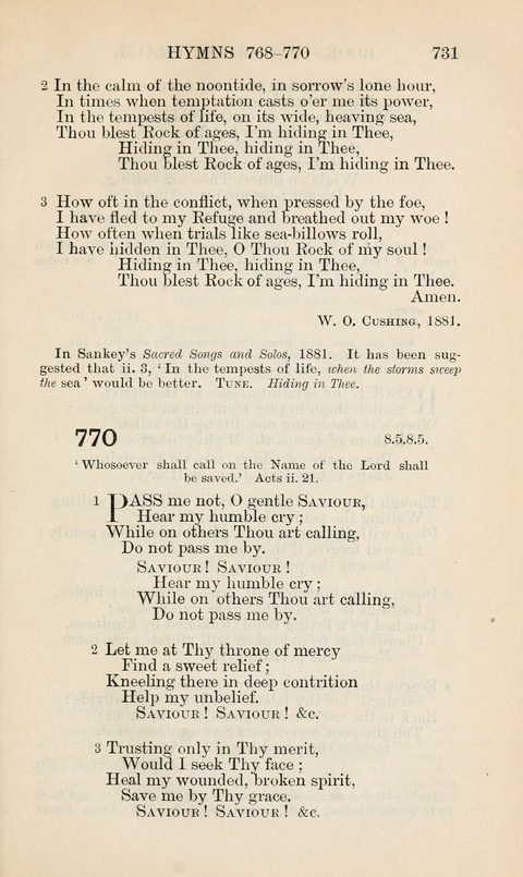 The Book of Common Praise: being the Hymn Book of the Church of England in Canada. Annotated edition page 731