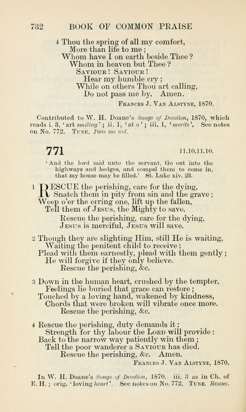 The Book of Common Praise: being the Hymn Book of the Church of England in Canada. Annotated edition page 732