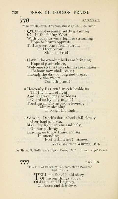 The Book of Common Praise: being the Hymn Book of the Church of England in Canada. Annotated edition page 738