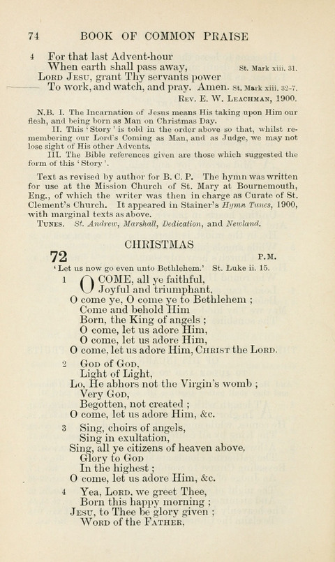 The Book of Common Praise: being the Hymn Book of the Church of England in Canada. Annotated edition page 74