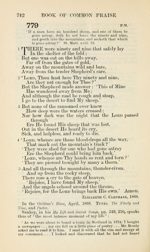 The Book of Common Praise: being the Hymn Book of the Church of England in Canada. Annotated edition page 742