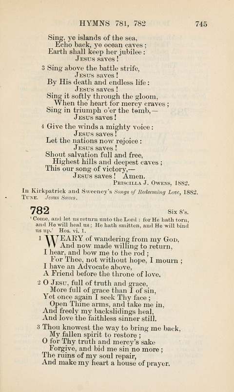 The Book of Common Praise: being the Hymn Book of the Church of England in Canada. Annotated edition page 745