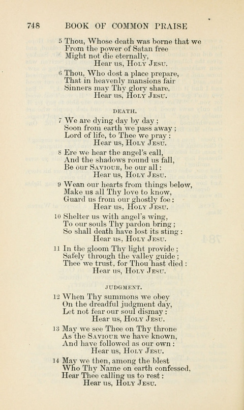 The Book of Common Praise: being the Hymn Book of the Church of England in Canada. Annotated edition page 748