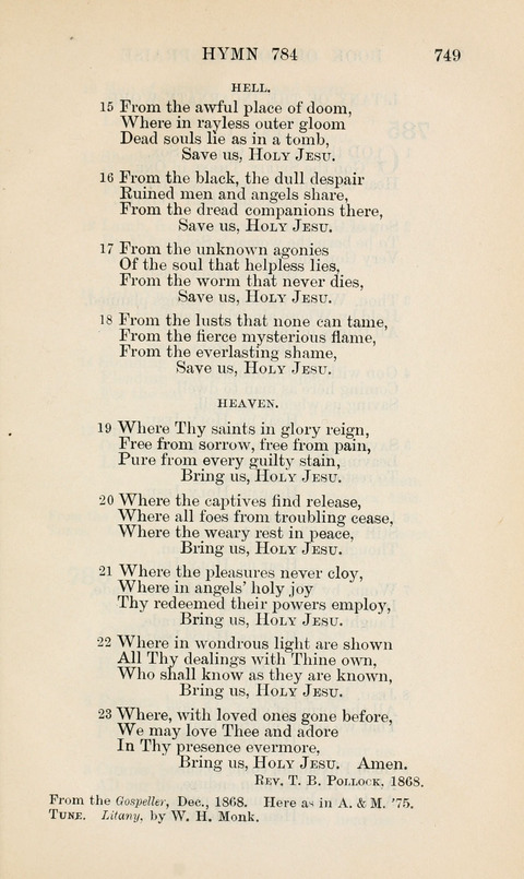 The Book of Common Praise: being the Hymn Book of the Church of England in Canada. Annotated edition page 749