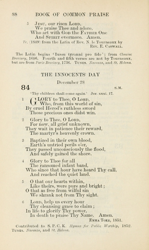 The Book of Common Praise: being the Hymn Book of the Church of England in Canada. Annotated edition page 88