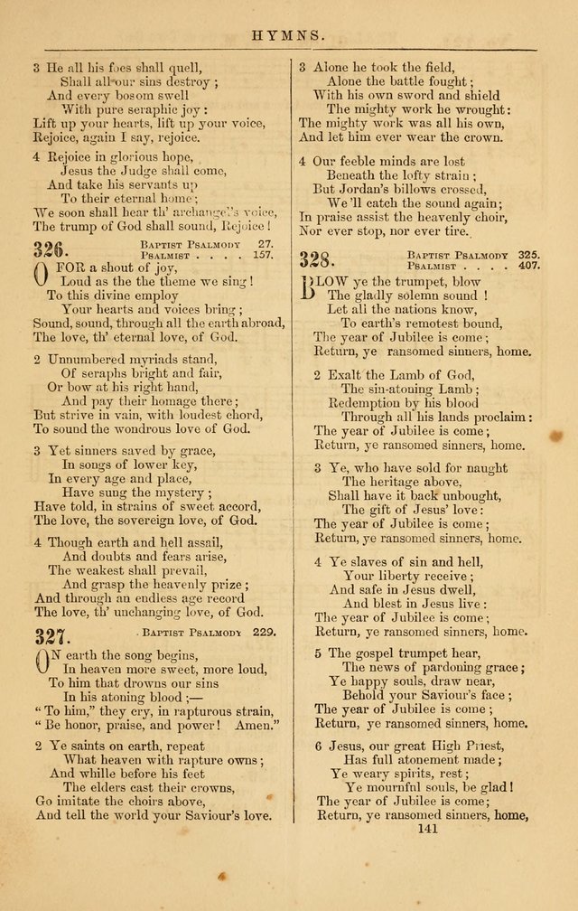 Baptist Chorals: a tune and hymn book designed to promote general congregational singing; containing one hundred and sixty four tunes adapted to about four hundred choice hymns  page 148