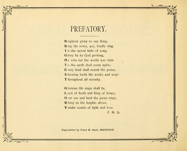 Brightest Glory: a collection of choice original hymns and tunes, by our best composers, for the Sunday schools, young people