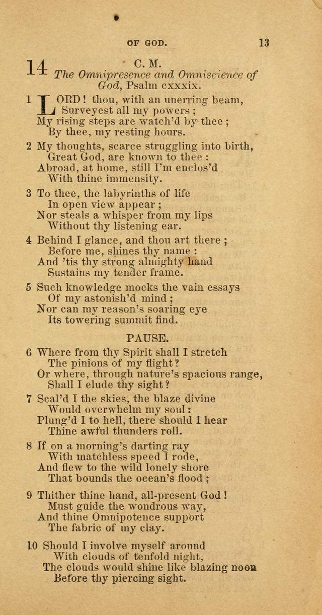 The Baptist Hymn Book: comprising a large and choice collection of psalms, hymns and spiritual songs, adapted to the faith and order of the Old School, or Primitive Baptists (2nd stereotype Ed.) page 13