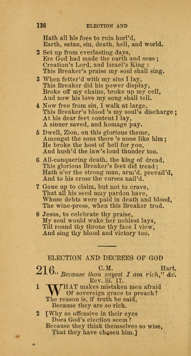 The Baptist Hymn Book: comprising a large and choice collection of psalms, hymns and spiritual songs, adapted to the faith and order of the Old School, or Primitive Baptists (2nd stereotype Ed.) page 136