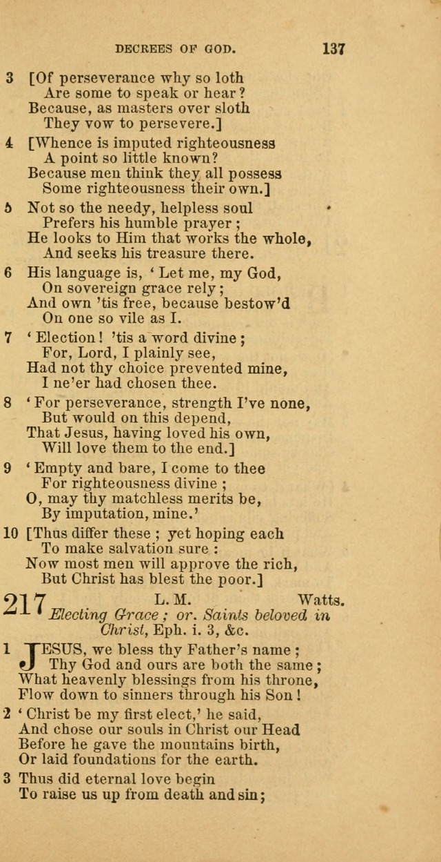 The Baptist Hymn Book: comprising a large and choice collection of psalms, hymns and spiritual songs, adapted to the faith and order of the Old School, or Primitive Baptists (2nd stereotype Ed.) page 137